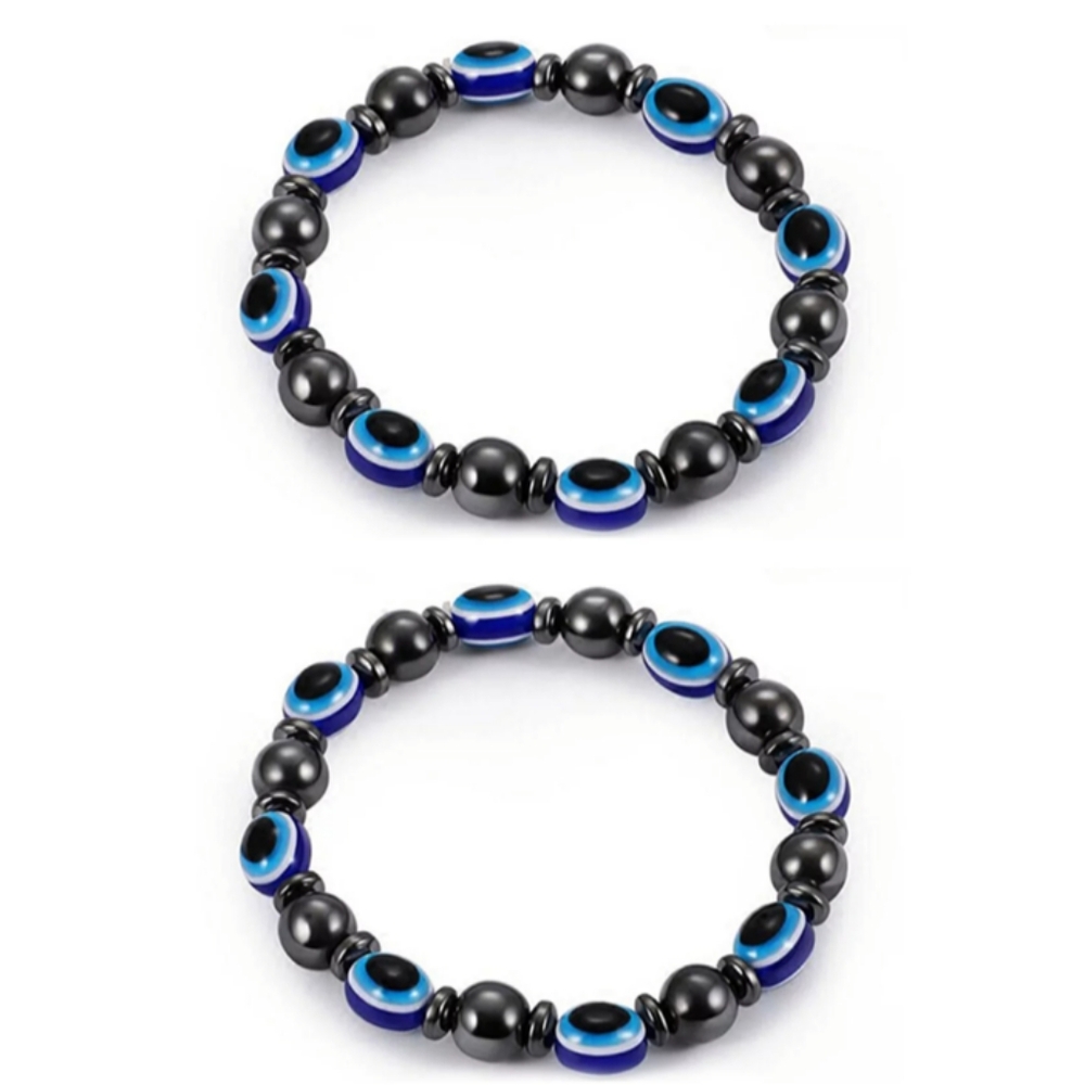 2 PCs Hematite Evil Eye Bracelet #New
